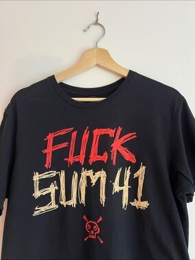 Sum 41 Band Black Graphic Tee with Red and Cream Lettering